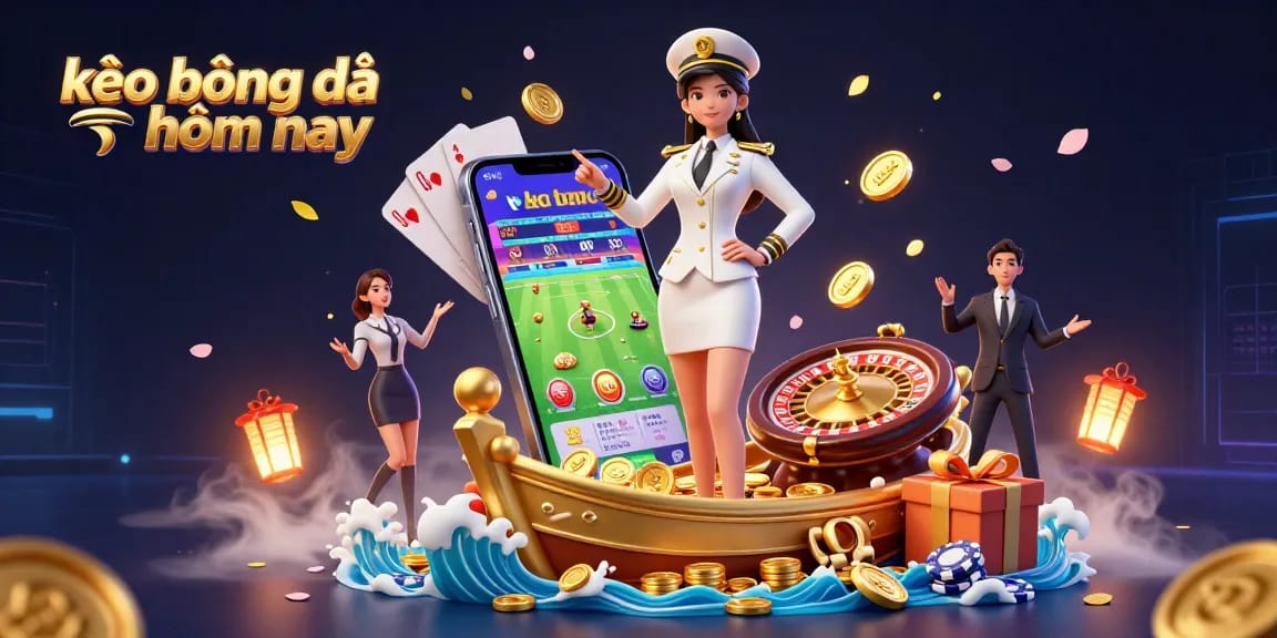 Engage in kèo bóng đá hôm nay with a vibrant 3D illustration showcasing a dynamic sports betting scene.
