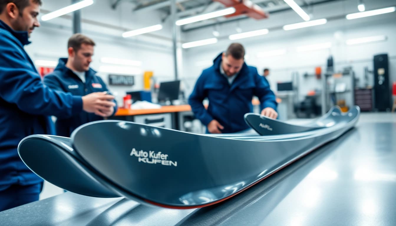 Wagen mit hochwertigen Auto Kufen in einer modernen Werkstatt inspiziert.
