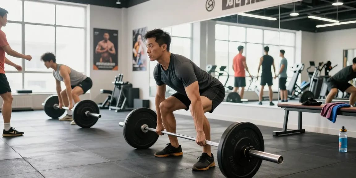 Anabolika Shop - Athlet im Fitnessstudio beim Deadlift, motivierende Atmosphäre mit natürlichem Licht und sportlicher Ausrüstung.