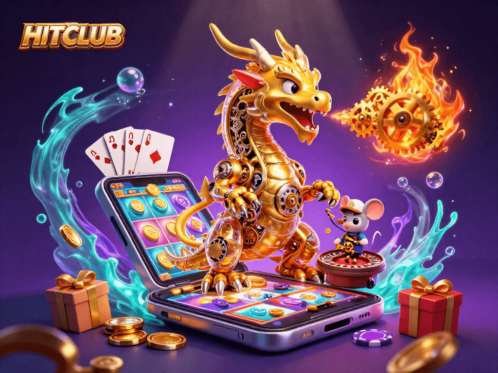 Engage with HITCLUB's vibrant gaming scene featuring golden dragon and immersive slot games.