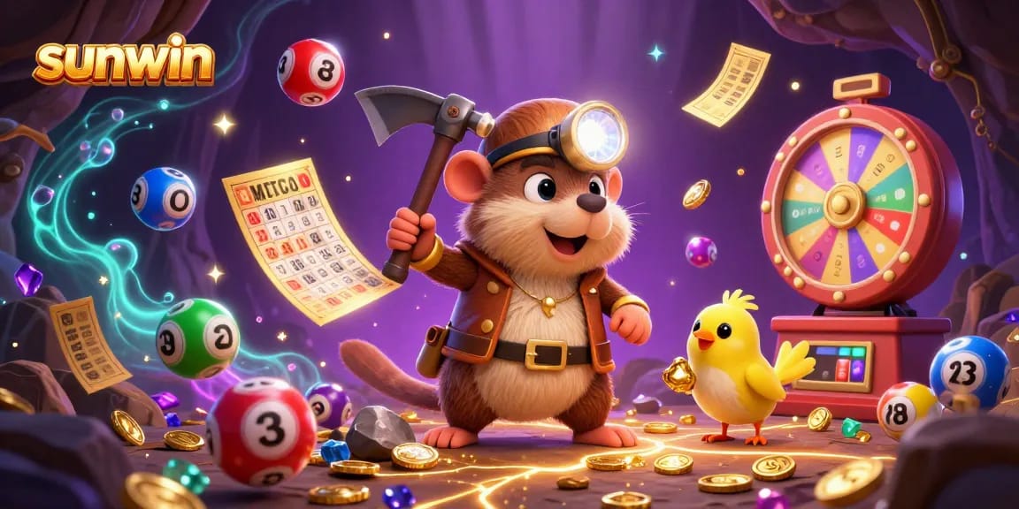 Engage with sunwin's exciting gaming adventure featuring a treasure hunter and vibrant lottery elements.