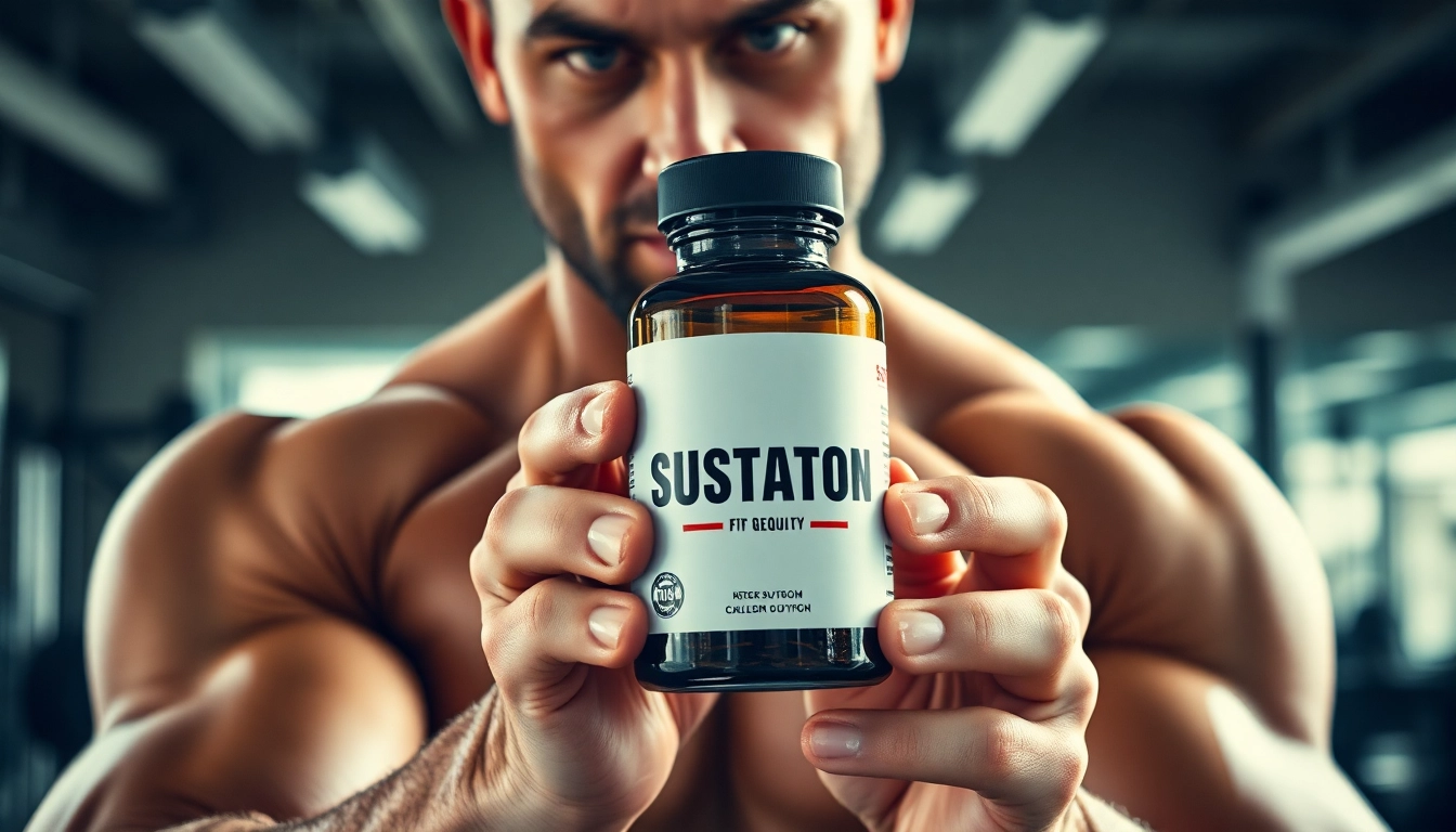 Sustanon kaufen: Fitness Enthusiast showcasing a vial of Sustanon in a gym setting.