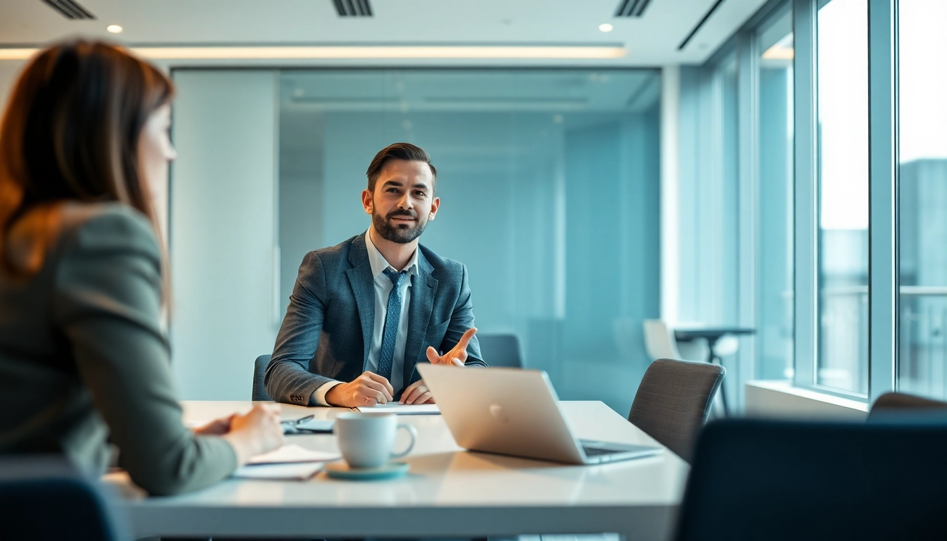 Headhunter Schweiz präsentiert Dienstleistungen in einem modernen Büro.