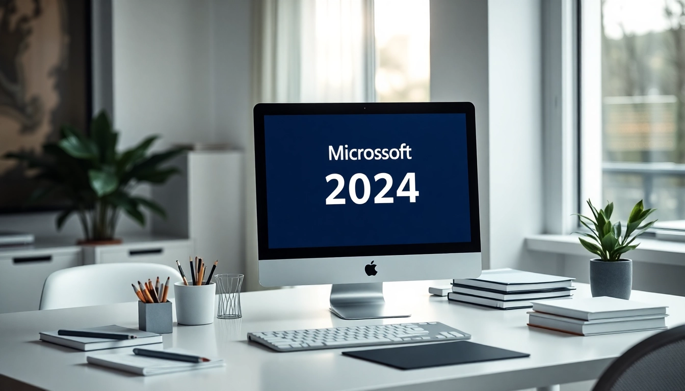 Office 2024 Mac ohne Abo kaufen auf einem modernen Schreibtisch mit Mac und Zubehör