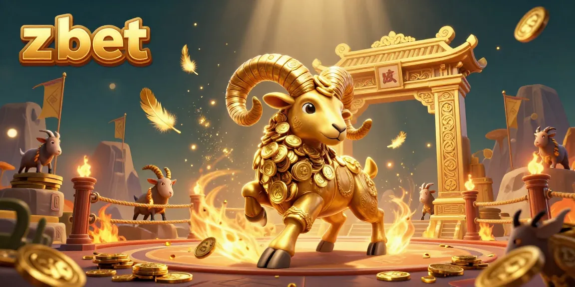 Experience the excitement of z bet with a golden ram charging at a casino gate in a vibrant gaming arena.