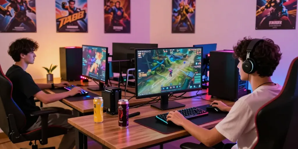 Player enjoying the TA88 gaming experience at a vibrant home setup.