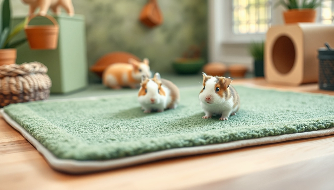 Interacting pets on a Nagermatte in a cozy habitat with warm lighting