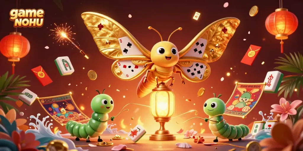Engaging scene showcasing game NOHU with a vibrant 3D illustration of lively casino elements.