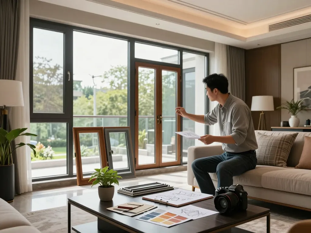 Modernes Wohnzimmer, durchflutet von Sonnenlicht, das Fensterbau Köln Design-Elemente und Fensterstile präsentiert.