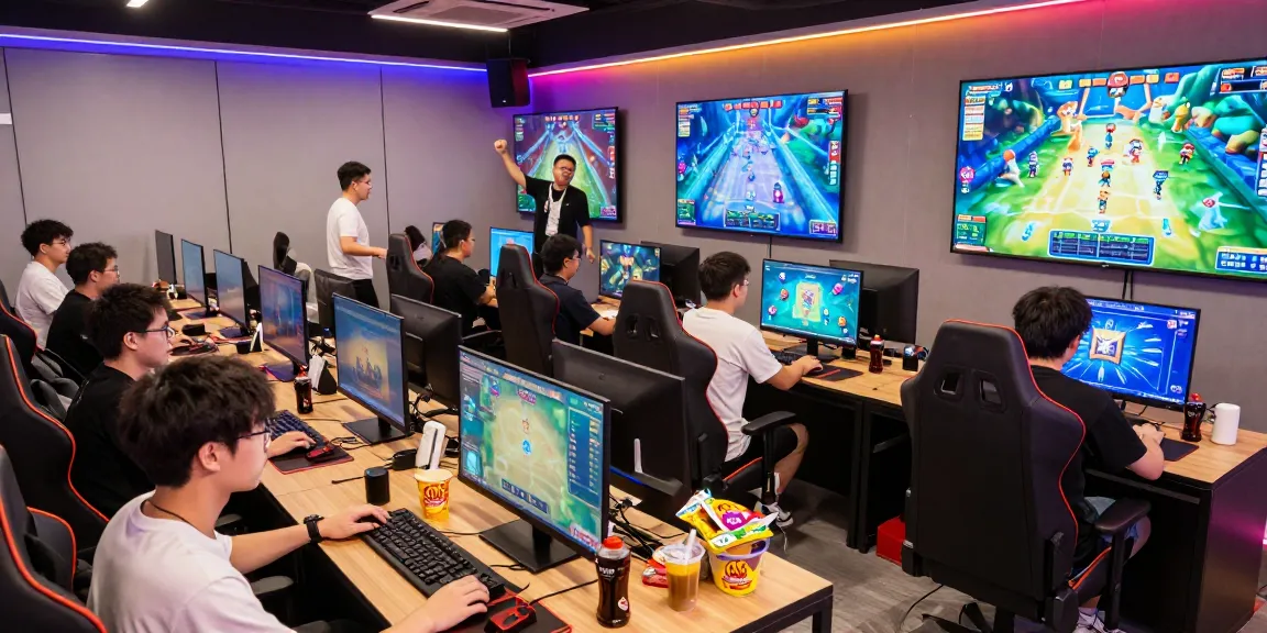 Dynamic scene of players enjoying games on https://gemwin.pics/ in a lively digital lounge.