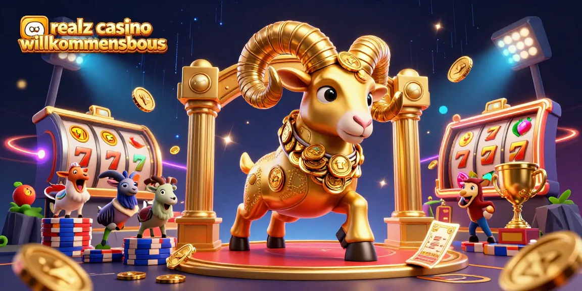 Erleben Sie den realz casino willkommensbonus mit einer dynamischen 3D-Grafik, die aufregende Slots und Gewinne zeigt.