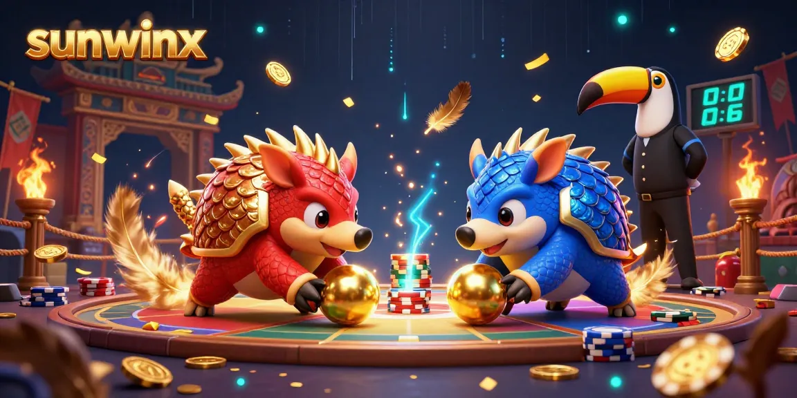 Join the fun with sunwinx as rival pangolins roll into golden balls amidst poker chips!