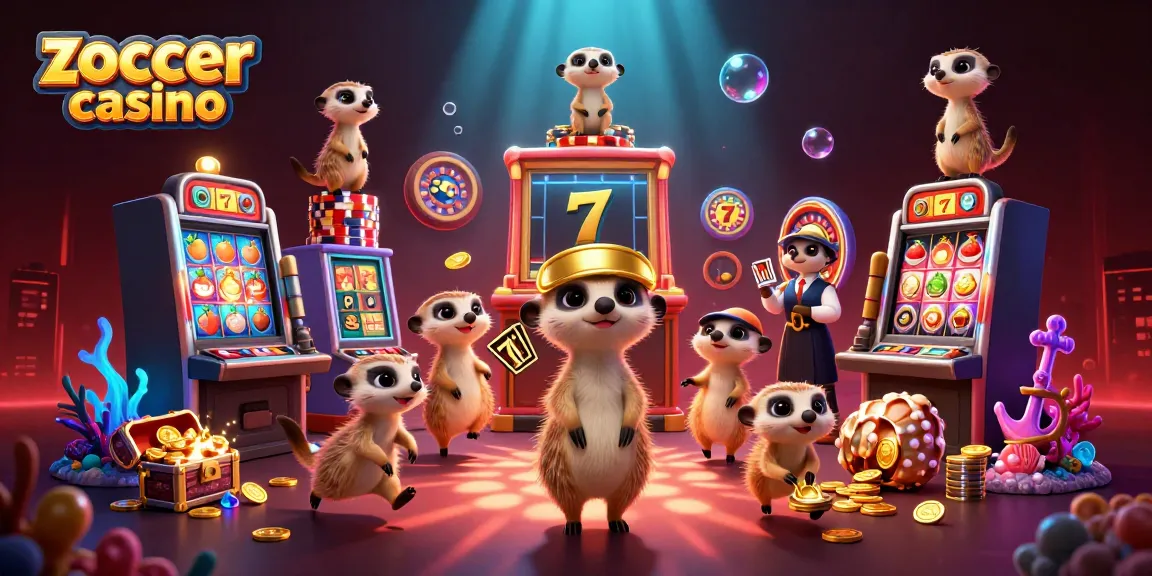 Experience dynamic gameplay at zoccer casino with meerkats running vibrant slots and roulette games in an underwater scene.