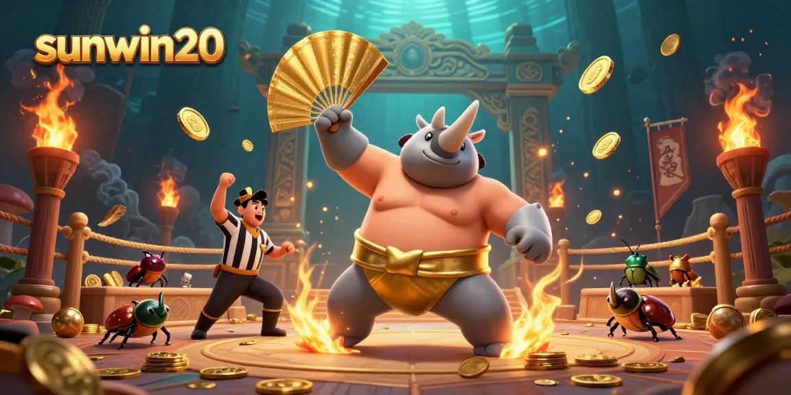 Win big with sunwin20 as a beetle champion stomps golden coins in a vibrant casino arena.